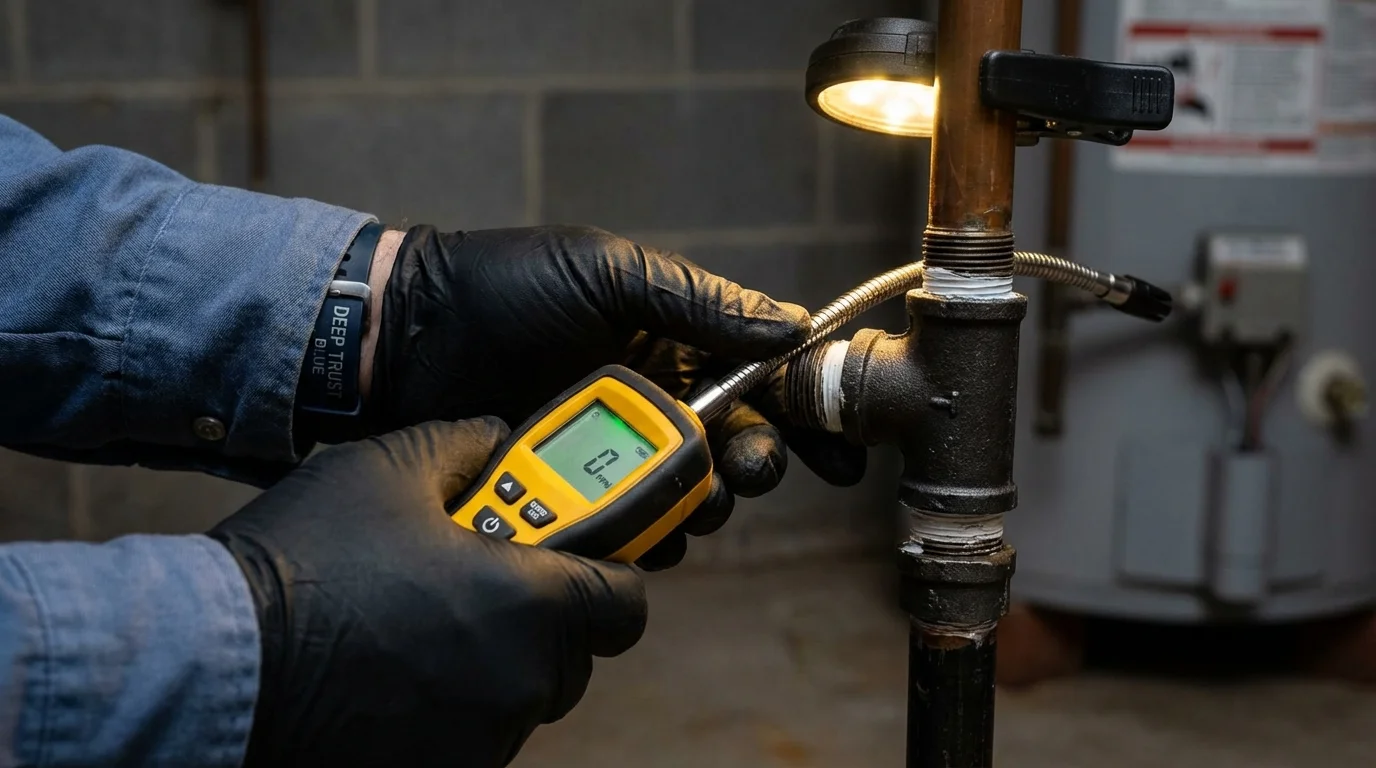 Gas leak detection with electronic sniffer by Johns Plumbing LLC in Senath
