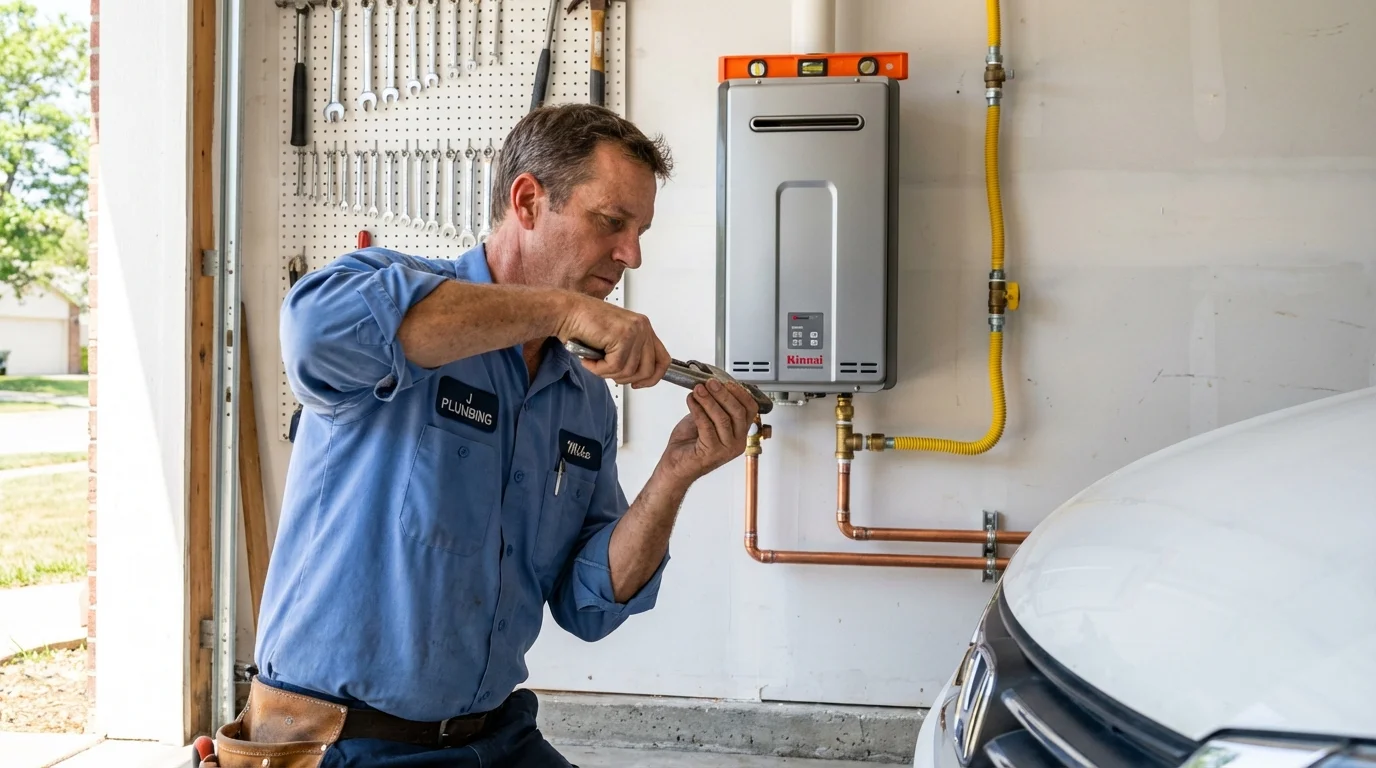Tankless water heater installation by a Johns Plumbing LLC plumber in Senath
