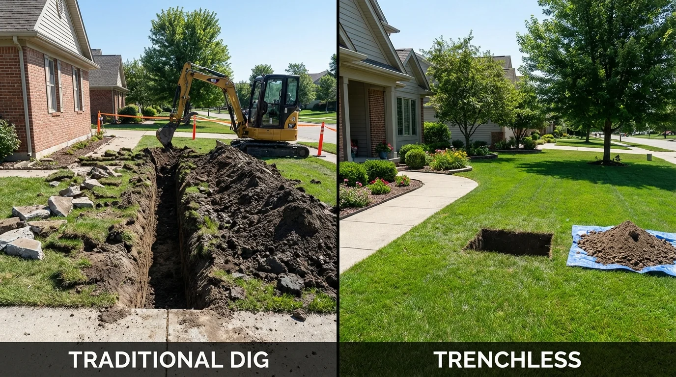 Trenchless sewer repair with minimal yard damage versus traditional excavation in Senath, MO